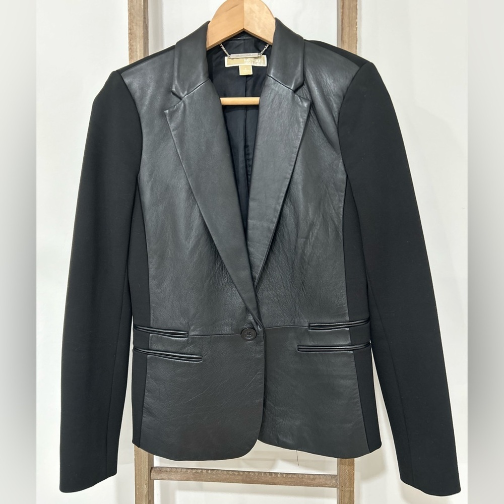 Michael Kors Black Faux Leather Blazer Jacket Women’s Size 2 Small